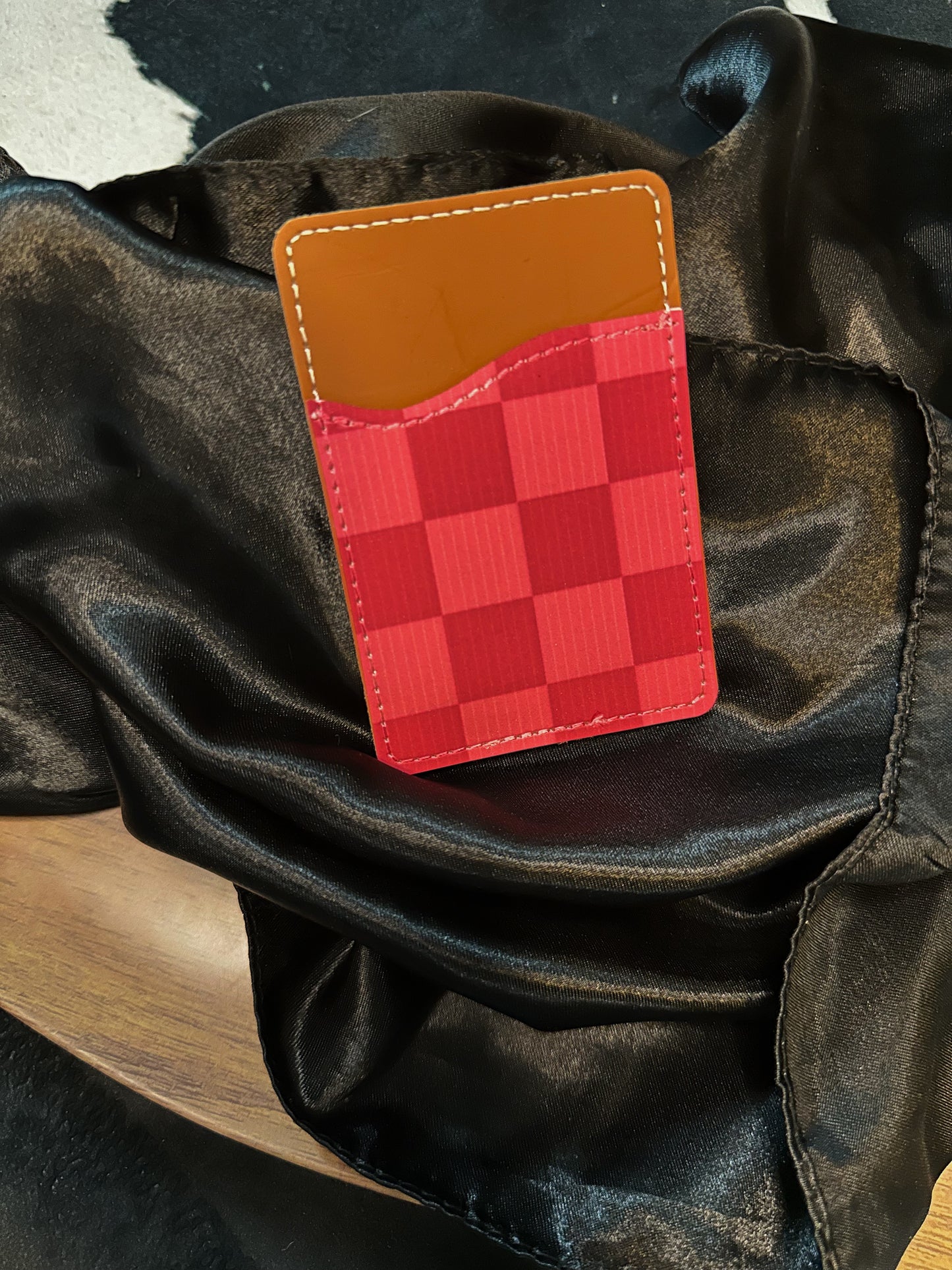 Pink Checkered Card Holder
